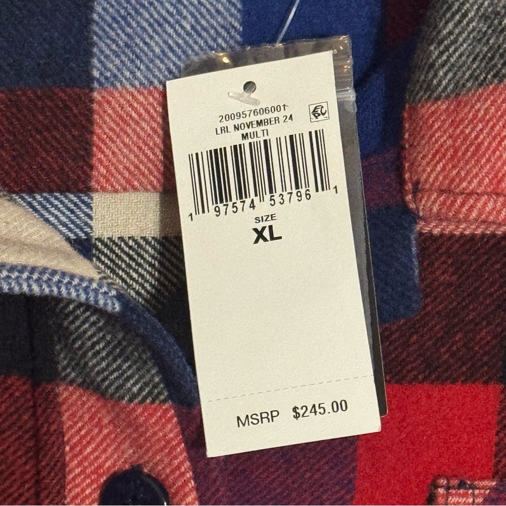 Lauren Ralph Lauren Plaid Wool Blend Shirt Jacket Red Blue Cabincore NWT XL - Picture 6 of 7